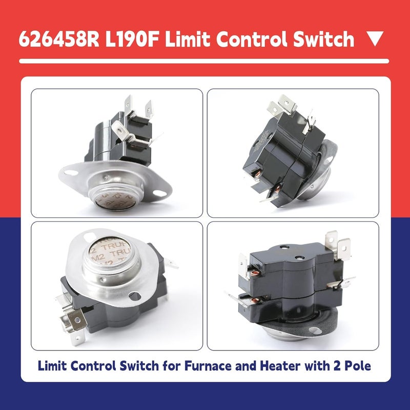 Dusledel 626458R L190F Limit Control Switch Replacement for Nordyne Furnace Air Handler and Heater with 2 Pole, Replace 64TX11 208487 626458 D2341 - Image 3